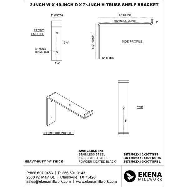 Steel Truss Shelf Bracket, Hammered Dark Bronze 2W X 10D X 7 1/4H